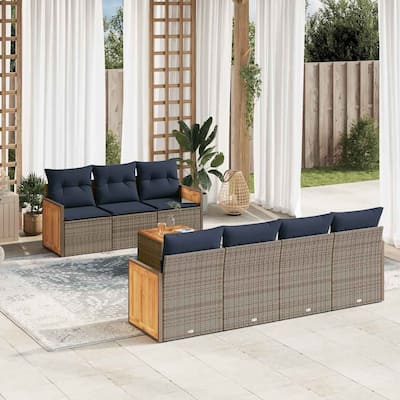 vidaXL 8 Piece Patio Sofa Set with Cushions Gray Poly Rattan - 138.3x27.2x92.8