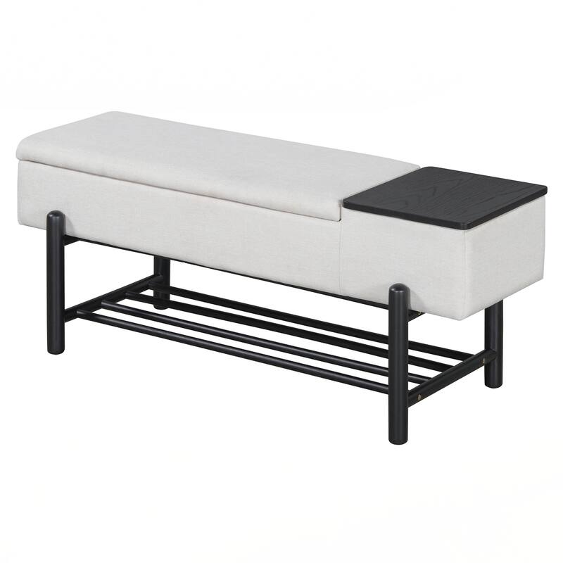 Farmhouse Upholstered Storage Bench with Hidden Compartment, Modern Entryway Bench for Living Room, Entryway