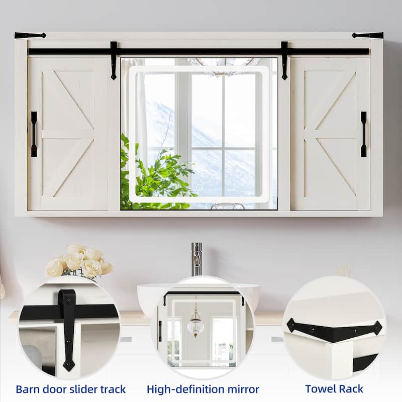 Moasis Bathroom Medicine Cabinet Wall Mounted Storage Organizer with Mirror and Sliding Barn Door