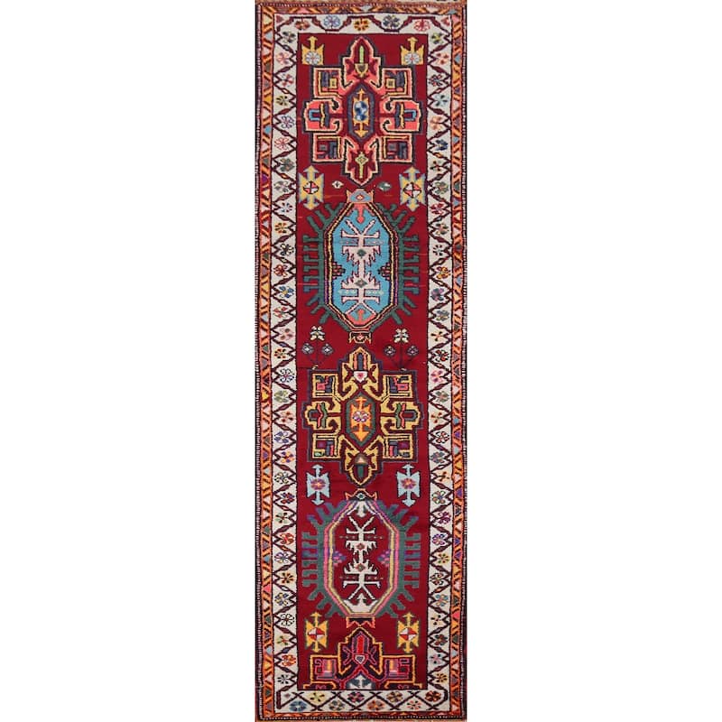 Geometric Anatolian Turkish Vintage Runner Rug Handmade Silk Carpet - 2'11"x 13'3"