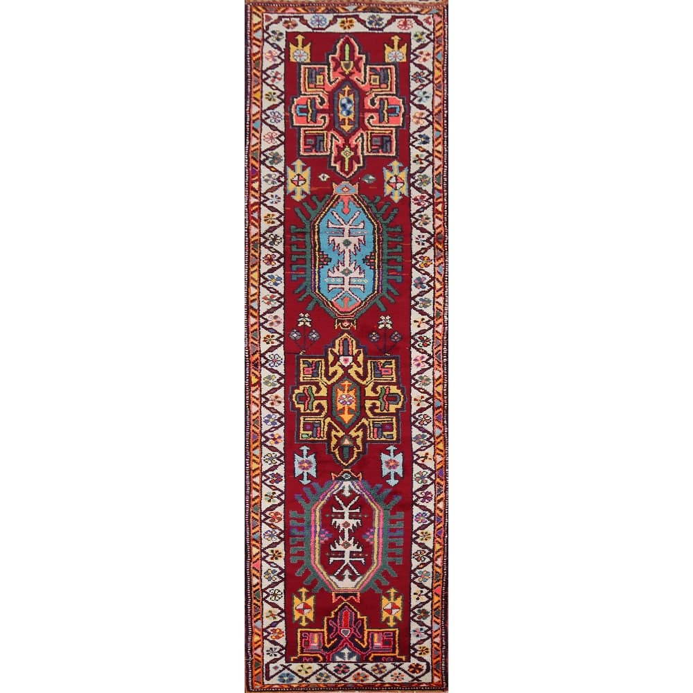 Geometric Anatolian Turkish Vintage Runner Rug Handmade Silk Carpet - 2'11"x 13'3"