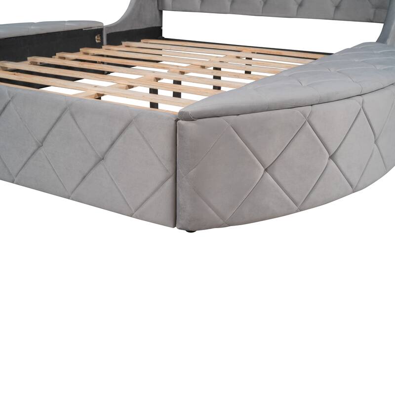 Velvet Queen Platform Bed with Wingback & Storage