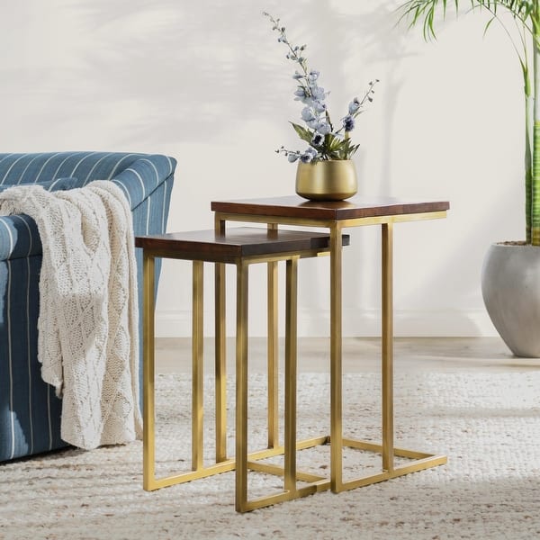 slide 2 of 9, Lynda Set of 2 Mango Wood Nesting Tables in Dark Brown by Kosas Home Dark Brown - Wood