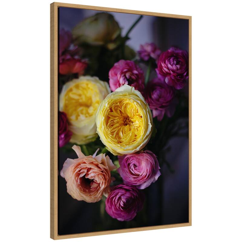Kate and Laurel Sylvie Stunning Yellow and Pink Flower Bouquet Framed Canvas by Kristy Campbell - 23x33