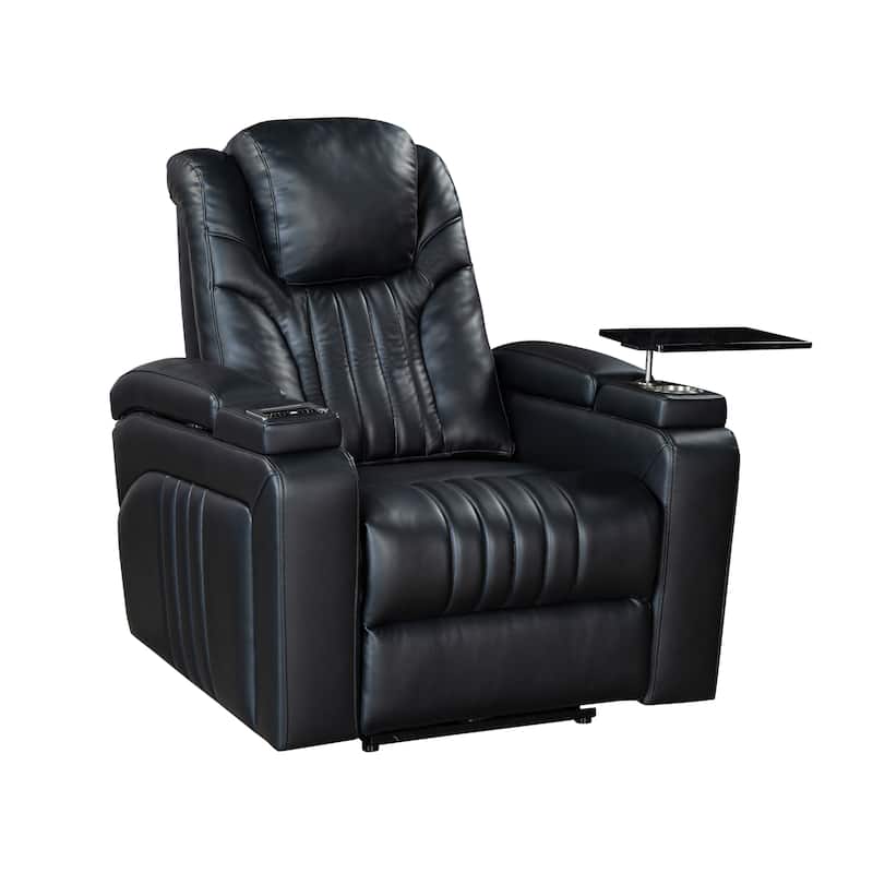 PU Leather Power Recliner Chair with Power Adjustable Headrest, USB Port, Storage Arms, Cup Holder Swivel Tray Table
