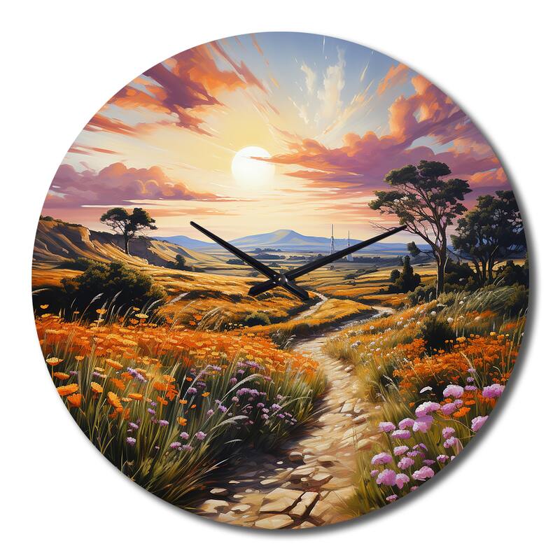Designart "Green Pink Majestic Spin" Landscapes Oversized Wall Clock