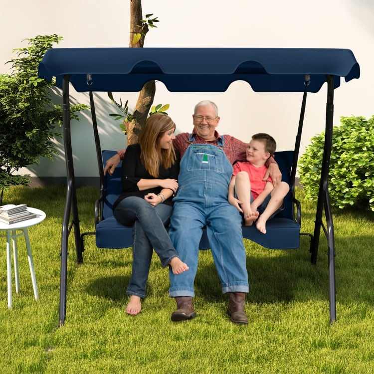 3 Seat Outdoor Patio Canopy Swing with Cushioned Steel Frame - 67.5" x 43.3" x 60.5"(L x W x H)