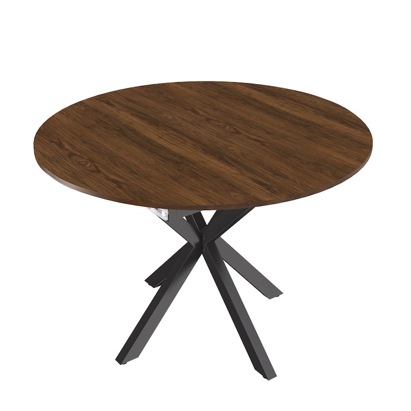 Modern Extendable Round Dining Table for 4-6: Carbon Steel X-Shaped Base, Space-Saving Kitchen & Apartment Table