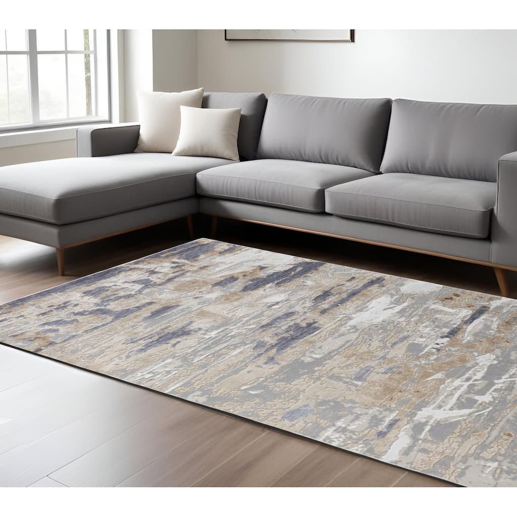 Xahi Power Loomed Distressed Abstract Modern Non Skid Area Rug By HomeRoots - 8' x 10'