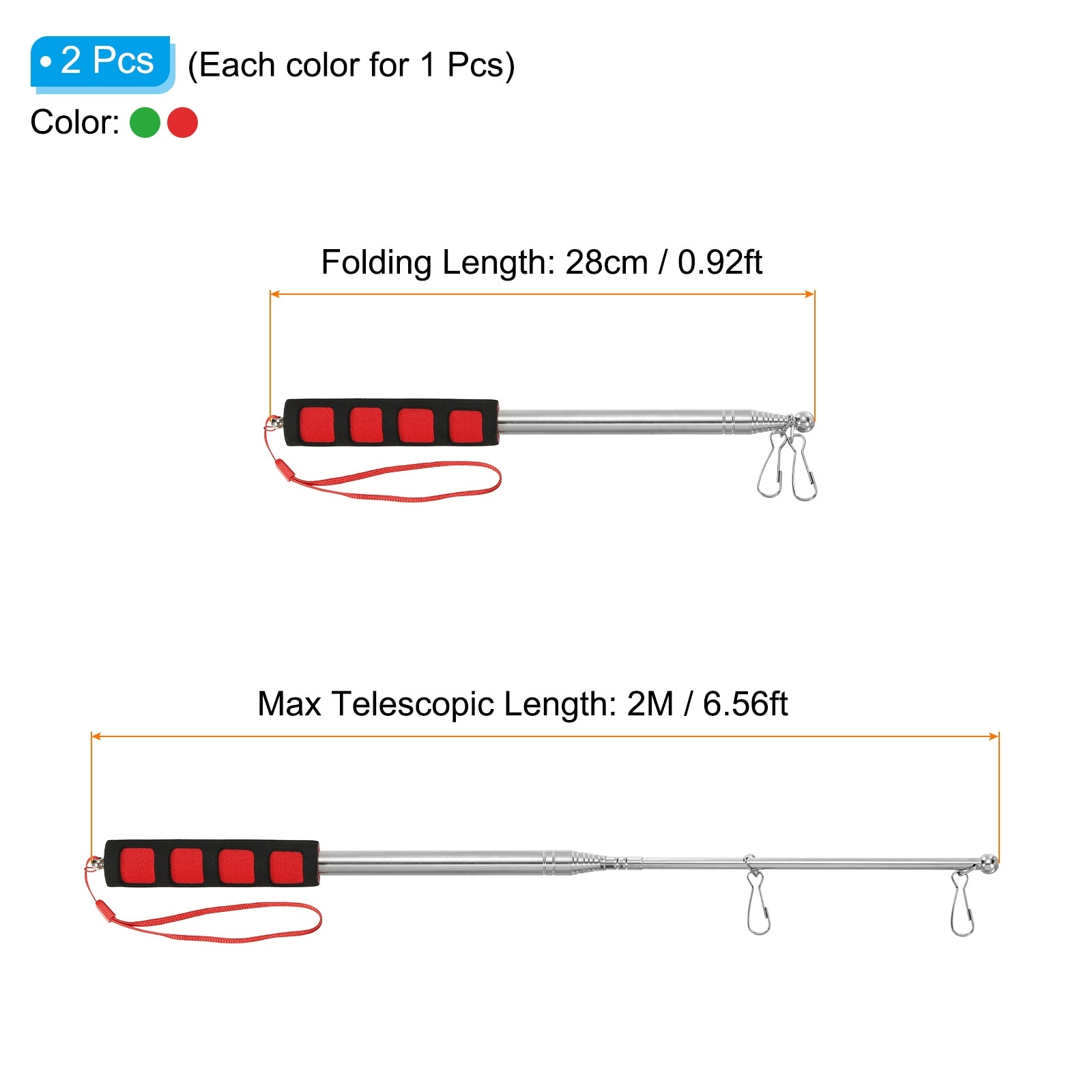 Telescopic Handheld Flagpoles with Clips 9 Sections