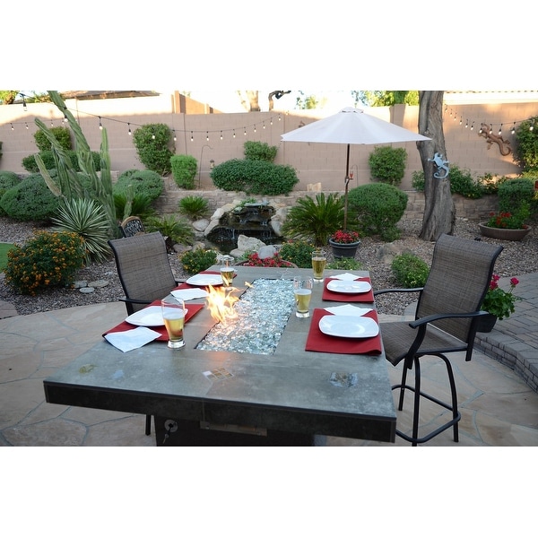 Patio bar table store with fire pit