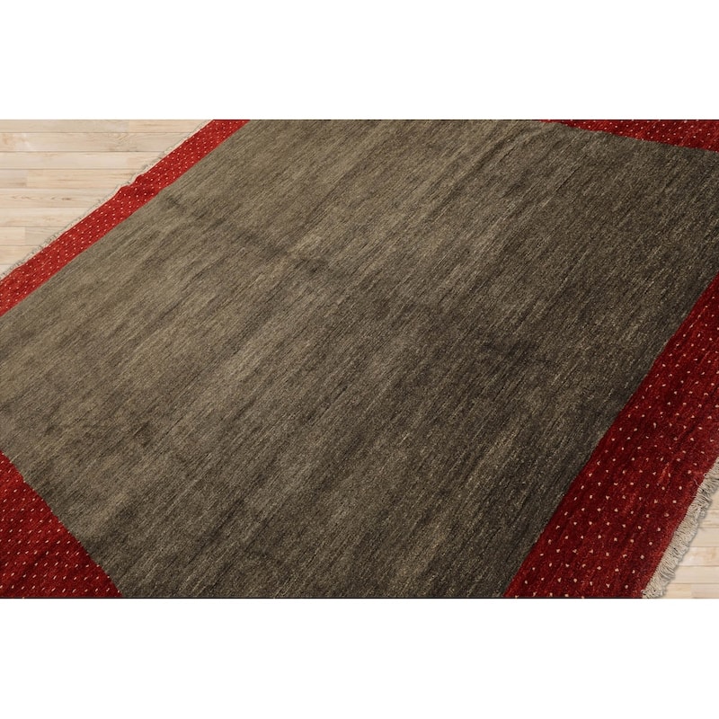 Hand Knotted Gabbeh Mossy Gray Wool Traditional Oriental Area Rug - 8' 4'' x 8' 4''