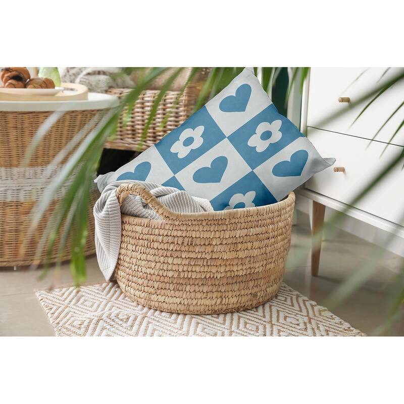 Heart And Flowers Grid Valentines Day Decorative Throw Pillow
