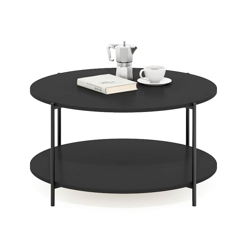 Furinno Besi 2-Tier Modern Round Coffee Table Table with Sturdy Metal Legs, Americano/Black