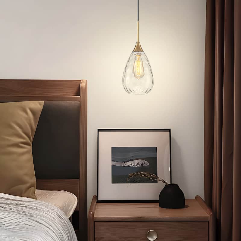 Starsky Modern Hammered Glass Tear-Drop Shade Pendant Light with Adjustable Height