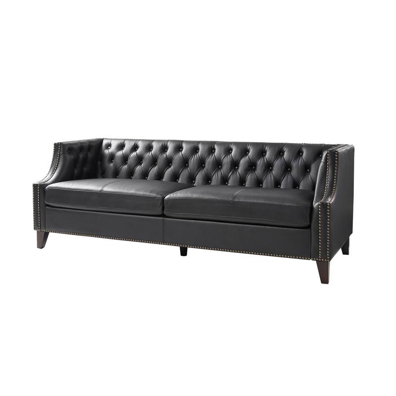 Eugène Transitional Genuine Leather Tufted Design Sofa with Solid Wood Legs by HULALA HOME