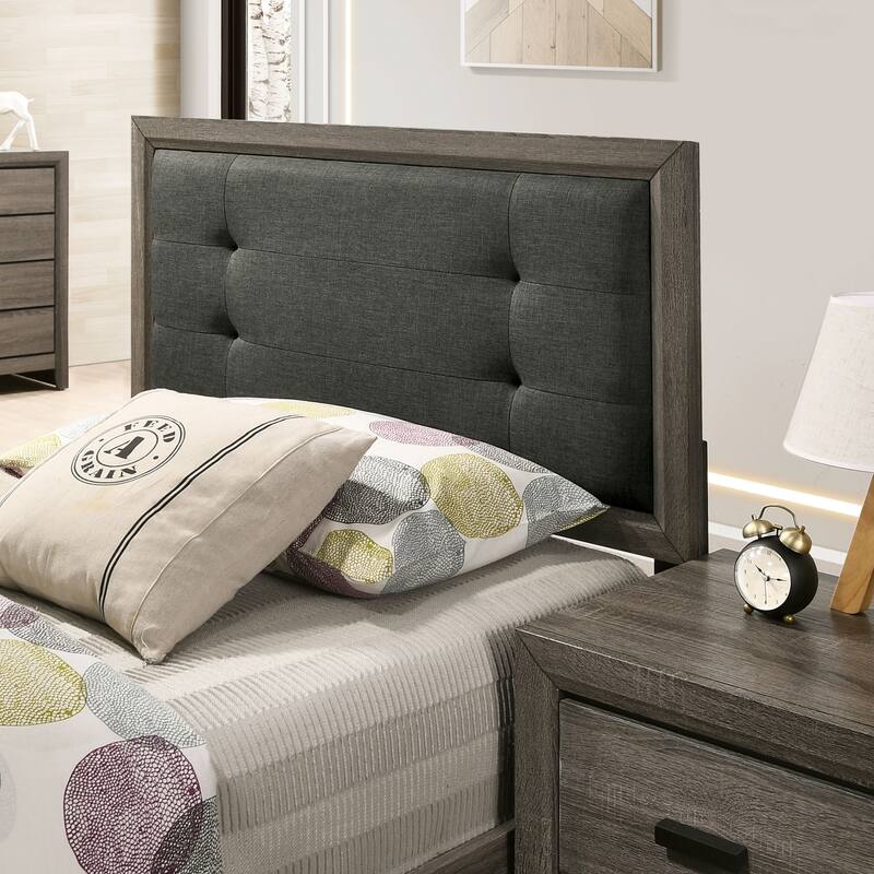 Aury Transitional Grey Upholstered Tufted 6-piece Panel Bedroom Set by Furniture of America