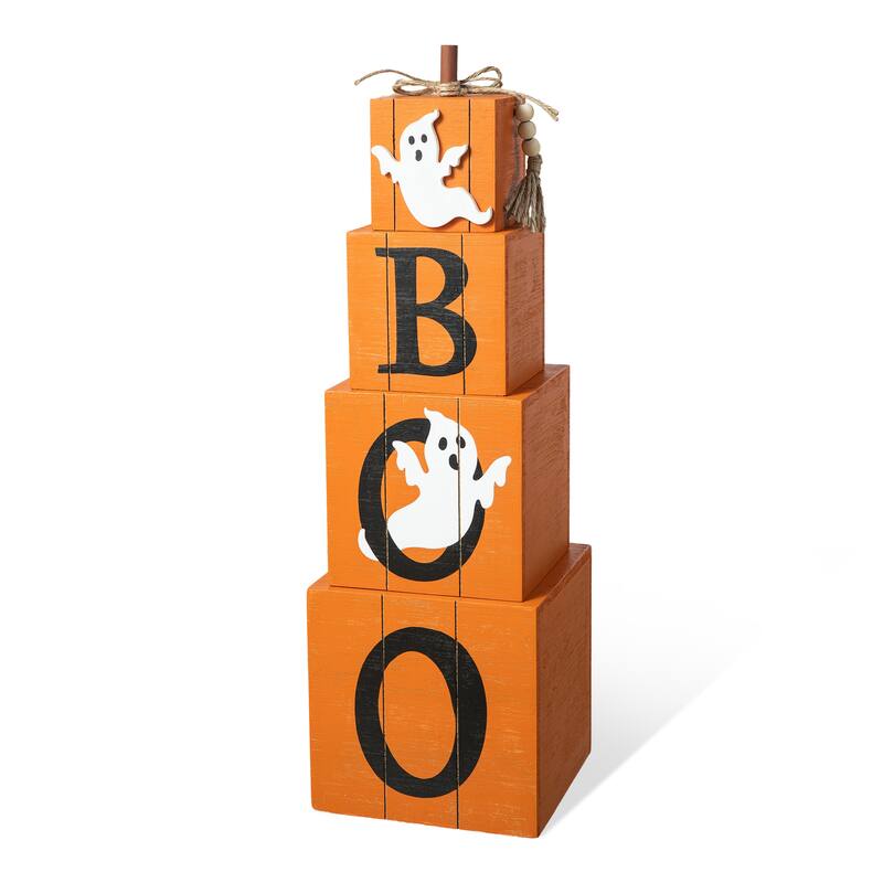 Glitzhome 25.5"H Halloween and Fall Wood Reversible Boxed Porch Decor