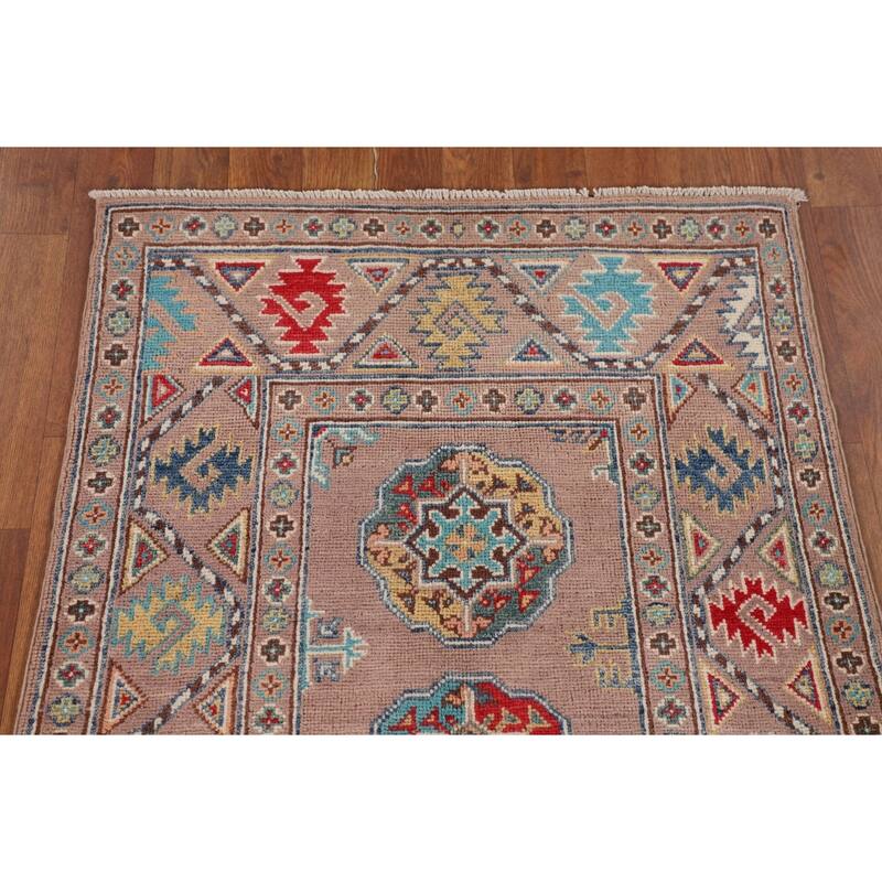 Traditional Beige Kazak Accent Rug Hand-Knotted Wool Carpet - 2'8" x 4'3"
