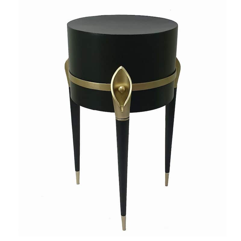 22 Inch Planter on Stand, Lily Design, Modern, Iron Legs, Brass, Black