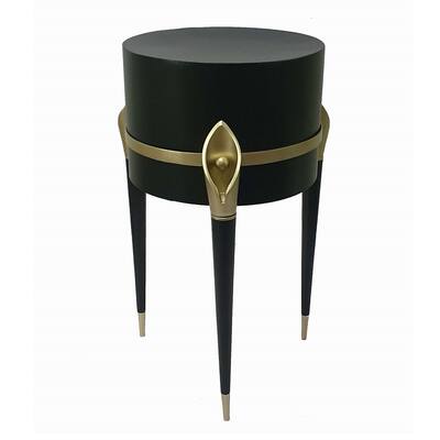 22 Inch Planter on Stand, Lily Design, Modern, Iron Legs, Brass, Black