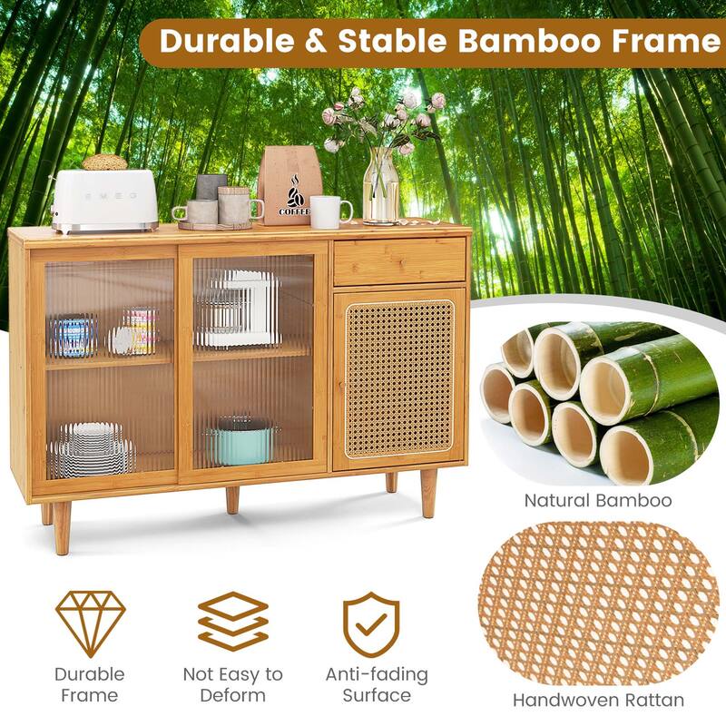 Costway Buffet Sideboard Cabinet Rattan Console Table with Sliding - See Details