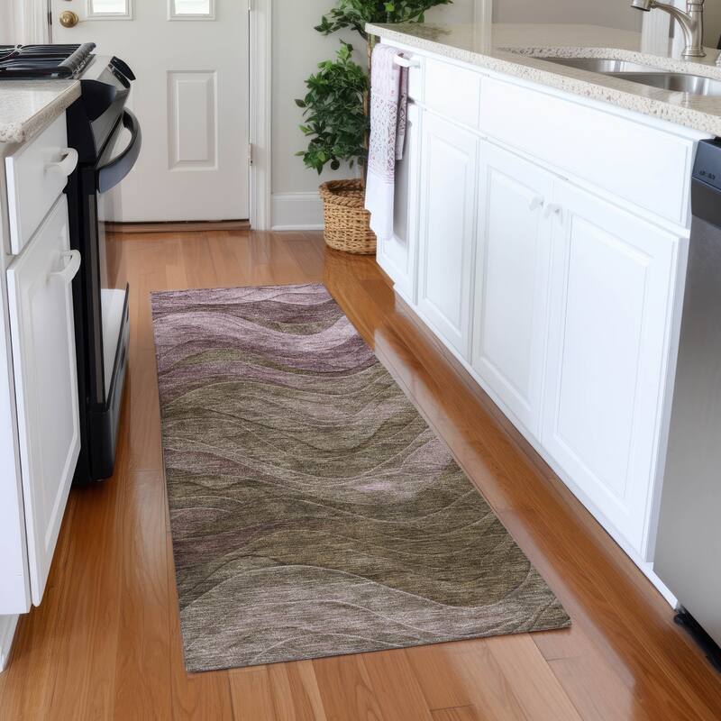 Premium Washable Super Soft Modern Waves Mayfield Rug - Taupe - 2'3" x 7'6"