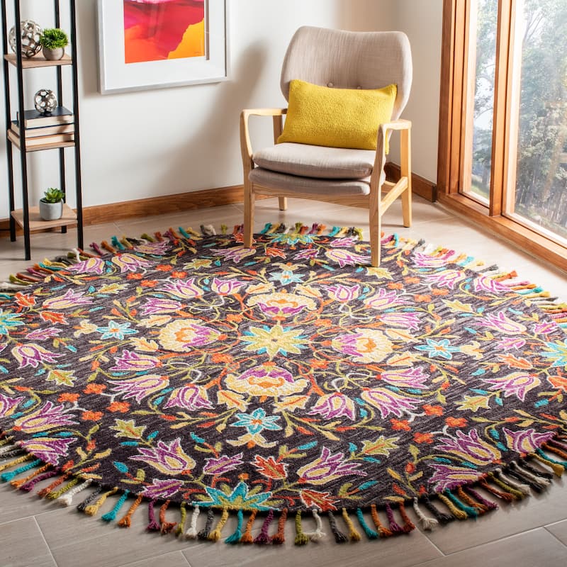SAFAVIEH Handmade Aspen Chien Boho Tribal Wool Rug - 7' Round - Black/Purple