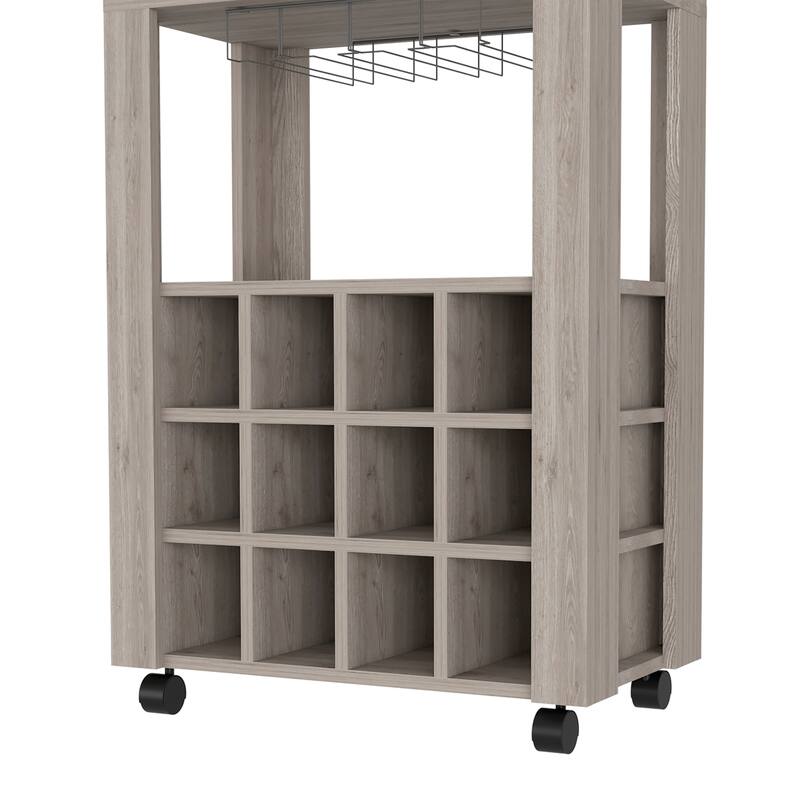 Bar Cart , Twelve Wine Cubbies, Four Legs, Grey Wengue Finish