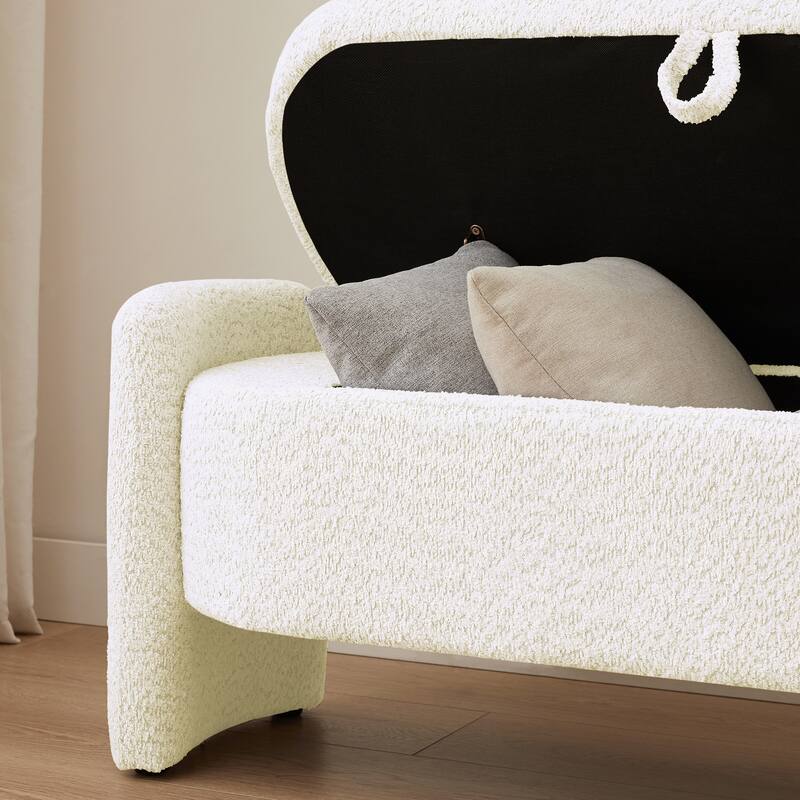 3D Lamb Fleece Fabric Storage Bench with Arc-shaped Sides
