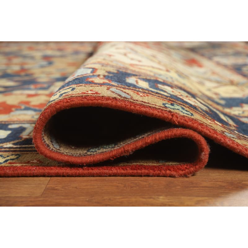 Medallion Heriz Serapi Indian Large Rug Hand-Knotted Wool Carpet - 9'8" x 13'11"