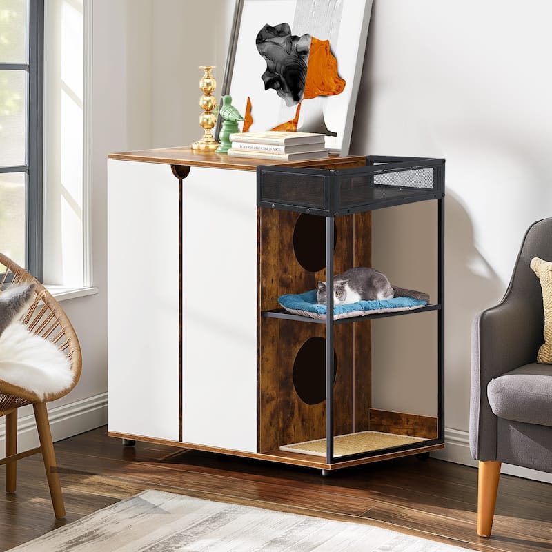 Litter Box Enclosure for 2 Cats，Cat Litter Box Furniture,Enclosed Cat Litter Boxes,Cat Furniture Cabinet,Rustic Brown