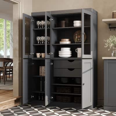 Palace Imports 100% Solid Wood 48.5" Pantry Cabinet with Clear Glass, Shaker Doors, 2-Drawers and Adjustable Shelves