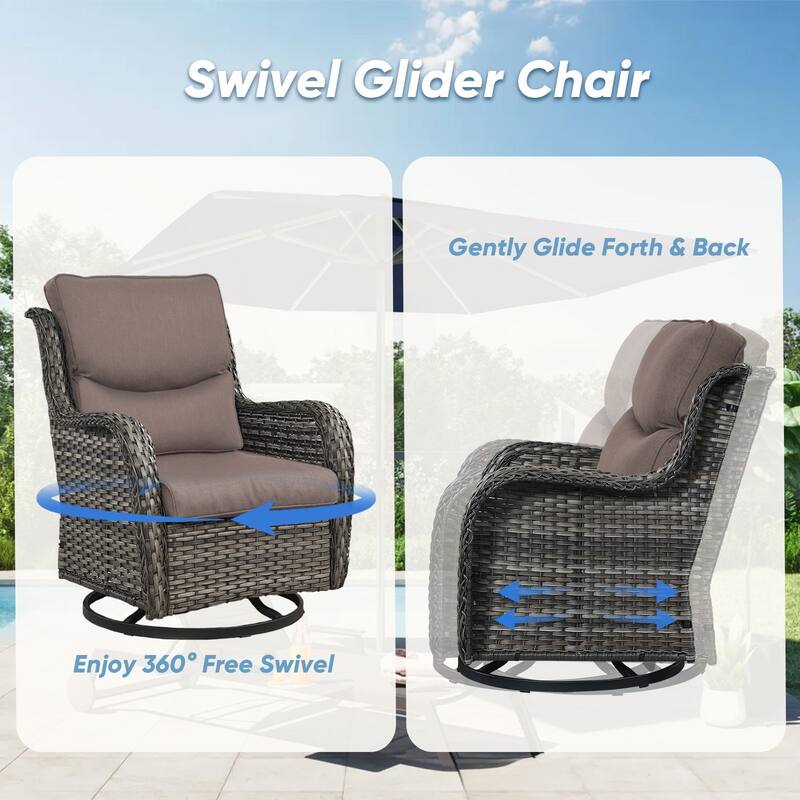 5 Pieces Outdoor Gliders Chairs Table Ottomans with 5-Inch Thick Cushions