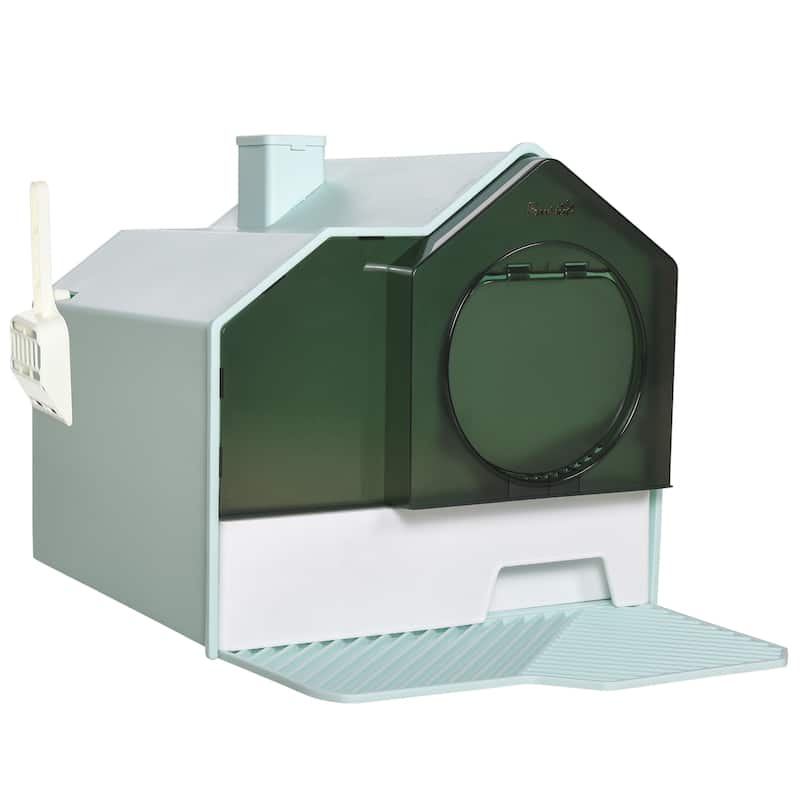 PawHut Hooded Cat Litter Box with Kitty Litter Mat