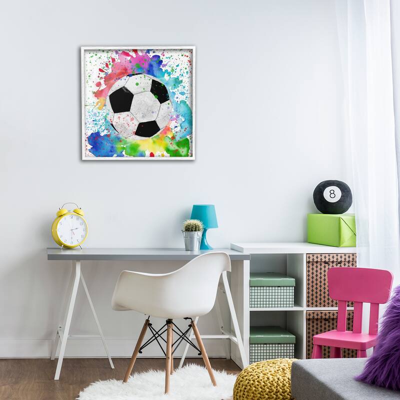 Stupell Vivid Splash & Soccer Ball Framed Giclee Art Design By Kim Allen