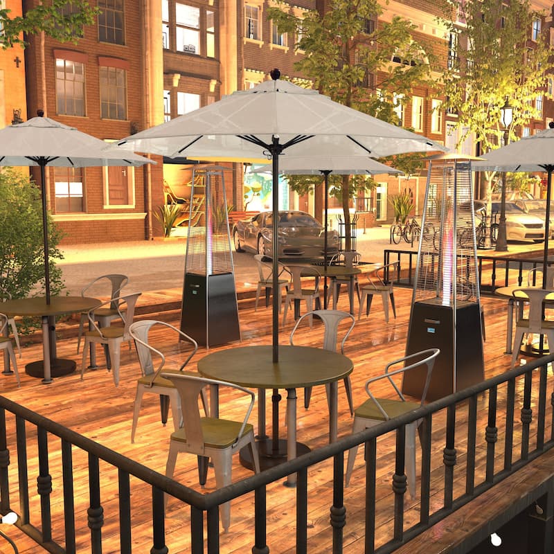 California Umbrella 7.5' Venture Series Patio Umbrella, Bronze Aluminum Pole Fiberglass Ribs Push Lift, Olefin Royal Blue - Antique Beige