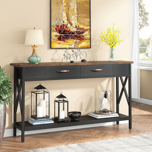Modern Console Table 2 Drawers Long Narrow Table Storage Shelves Black 54 x 84 Bed Bath Beyond 39048030