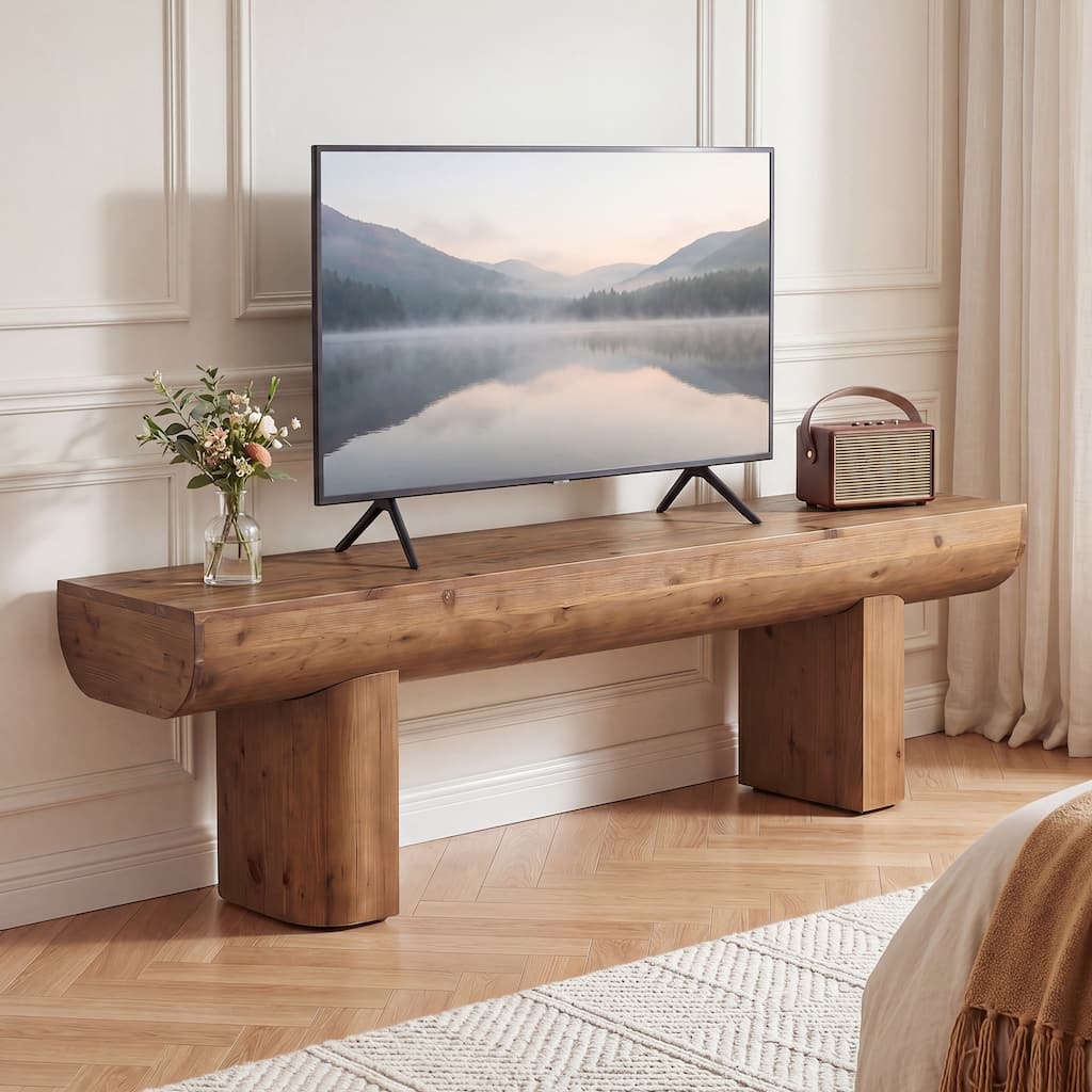 55-Inch Solid Wood TV Stand, TV Entertainment Center for Living Room, Bedroom, Long Media Console for TVs up to 65"
