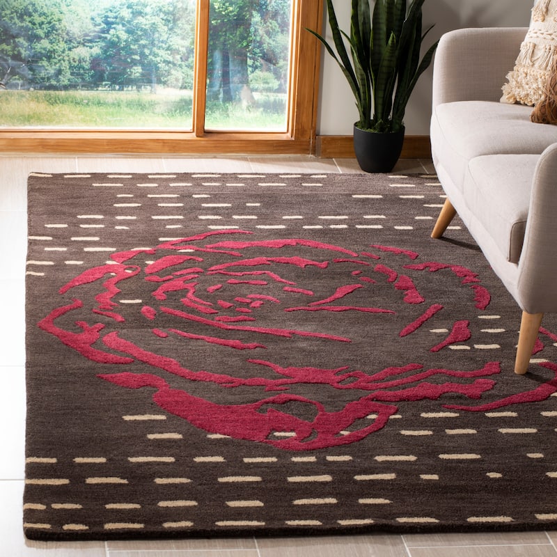 SAFAVIEH Handmade Wyndham Tyra Modern Wool Rug - 8' x 10' - Charcoal/Red