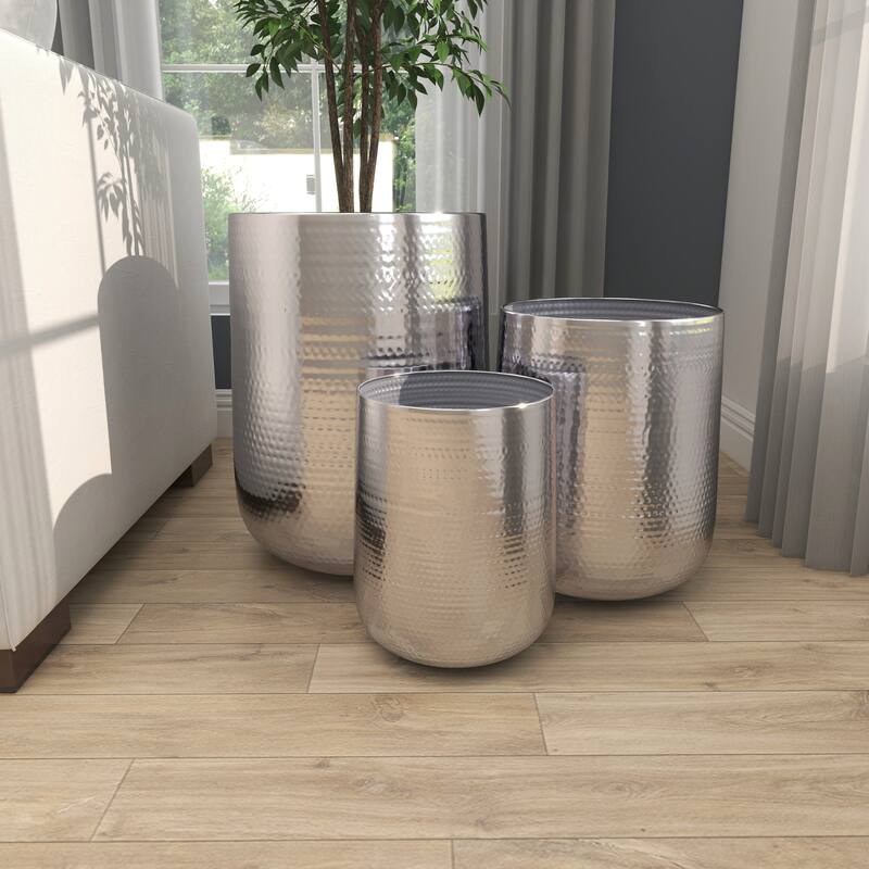 Aluminum Hammered Metal Glam Planter in Copper or Silver (Set of 3)