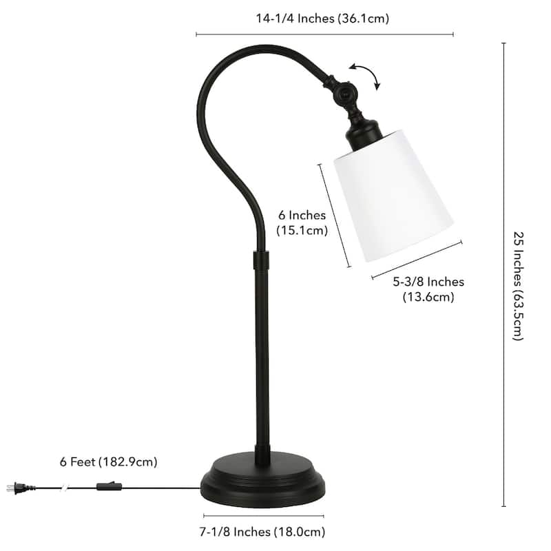 25" Metal Arched Table Lamp With White Drum Shade - 14" x 14" x 25"