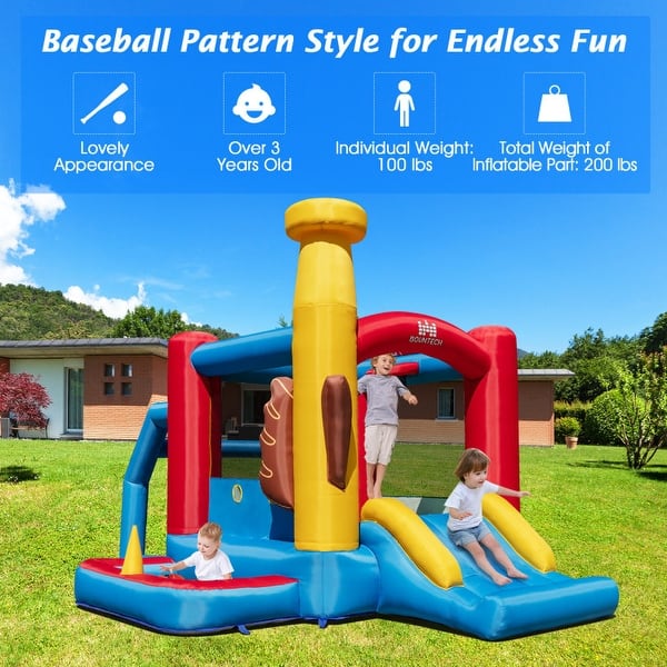 slide 2 of 10, Baseball Themed Inflatable Bounce House with Ball Pit and Ocean Balls - 110.5" x 148" x 98" (L x W x H) 110.5" x 148" x 98" (L x W x H)