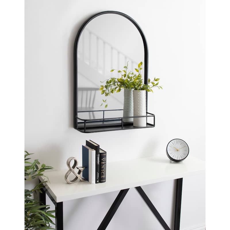 Kate and Laurel Estero Metal Framed Arch Wall Mirror with Shelf - 20x28