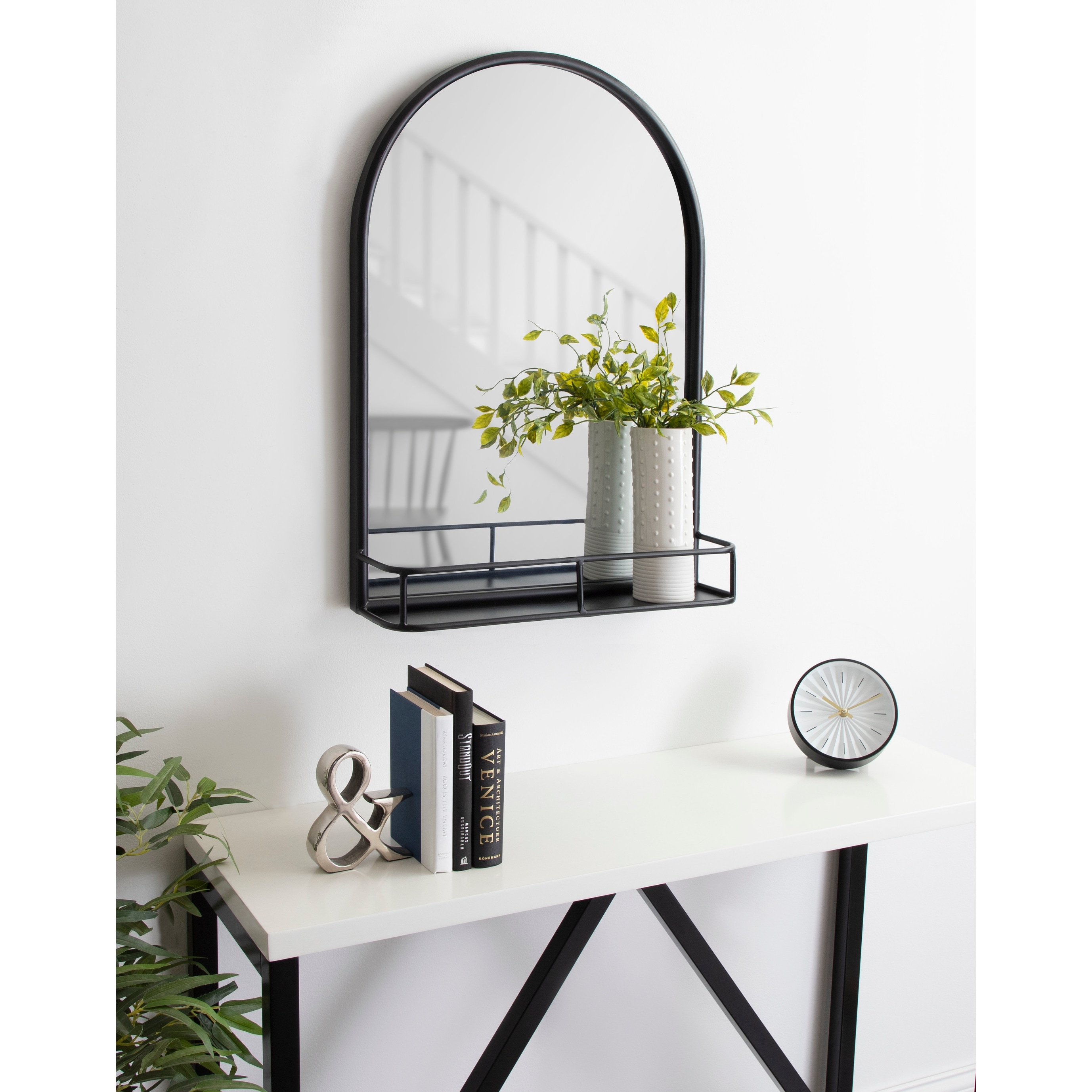 Kate and Laurel Estero Metal Framed Arch Wall Mirror with Shelf - 20x28
