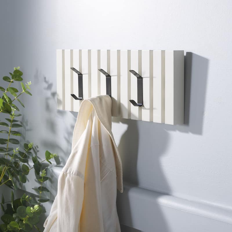 SAFAVIEH Cato 3-Hook Wall Mounted Coat Rack - 19"W x 1"D x 7"H - Vintage White