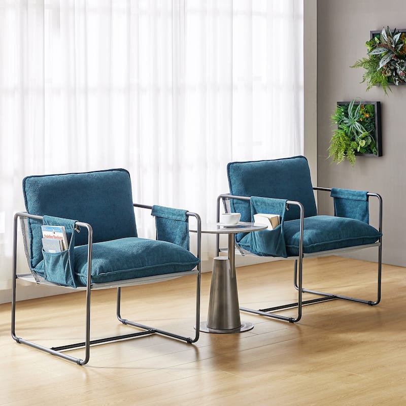 Rebeca Modern Metal Frame Arm Chair with Storage Pockets Set of 2 by HULALA HOME