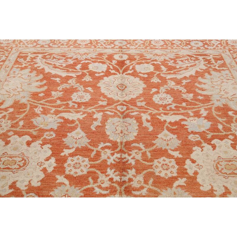 Hand Knotted Oriental 100% Wool Carpet Transitional Floral Oranges & Rust Khotan Area Rug - 10' 3'' X 8' 9''