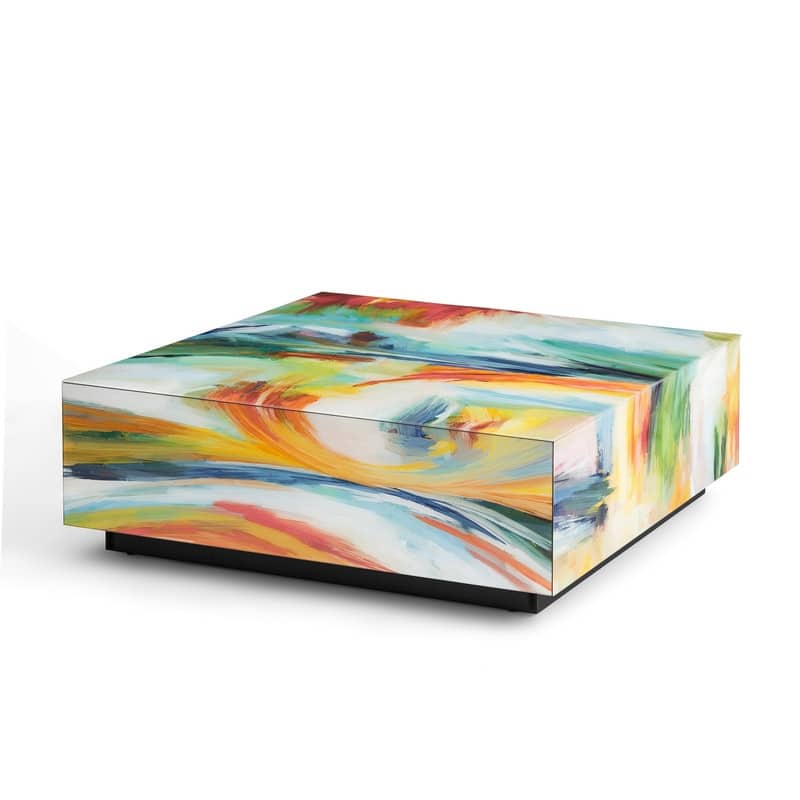 Square Modern Abstract Glass Coffee Table
