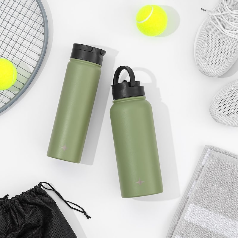 JoyJolt Vacuum Insulated Stainless Steel Water Bottle with Flip Lid & Sport Straw Lid - 32 oz